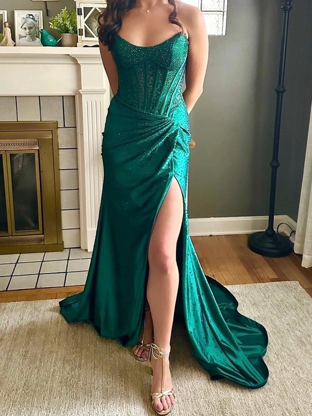 Prom Dress-Ladivine KV1136 Strapless Sweetheart Beaded Lace Corset Satin Gown K